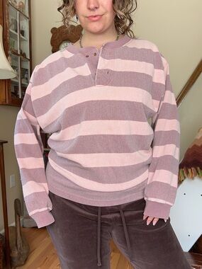 Vintage 90s Outback Red Pink & Mauve Striped Long Sleeve Woven Shirt Outdoors